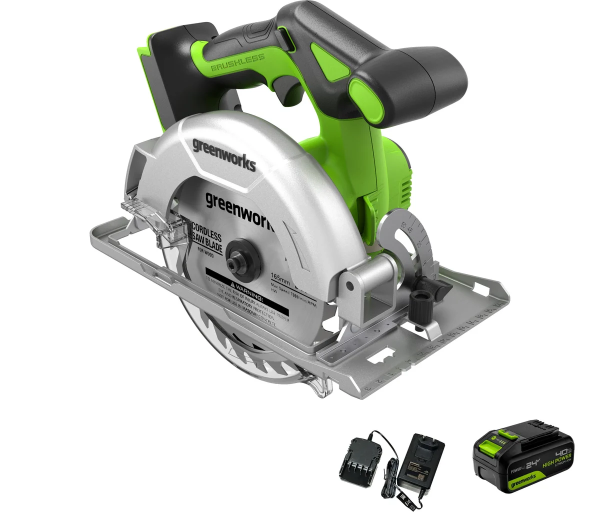 Пила циркулярная аккумуляторная Greenworks GD24CS165 24В (1501607CUB) (С акб 4Ач/зу)