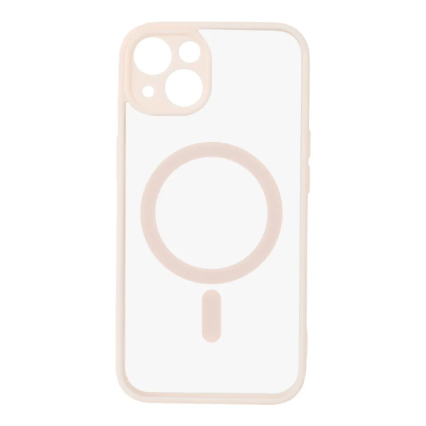 Накладка силикон MagSafe для iPhone 14 прозрачный с розовой окантовкой
