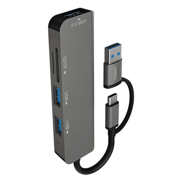 USB-A/USB-C Разветвитель Pero MH05 4в1 Grey (Серый)