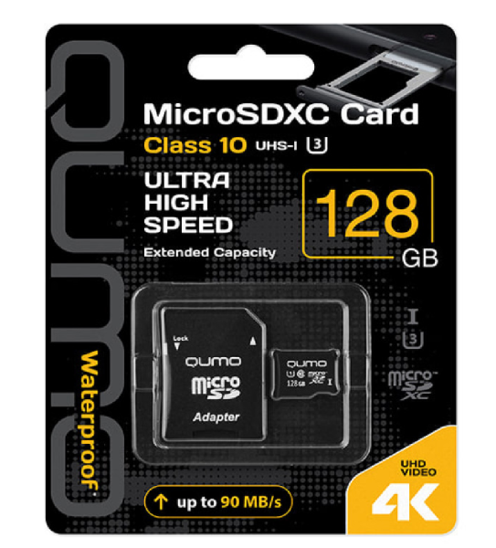 Карта памяти Micro SD Qumo 128GB Class10 90MB/s (QM128) + SD adapter