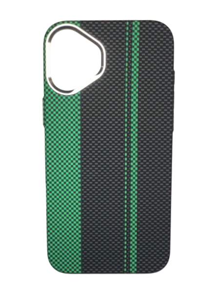 Накладка пластик под карбон Luxo Life+ MagSafe для iPhone 16 Plus Black/Green (Черный/Зеленый)