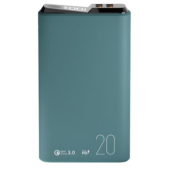 Внешний аккумулятор Olmio QS-20 20000mAh 22.5W PD, QC, LCD, Зеленый