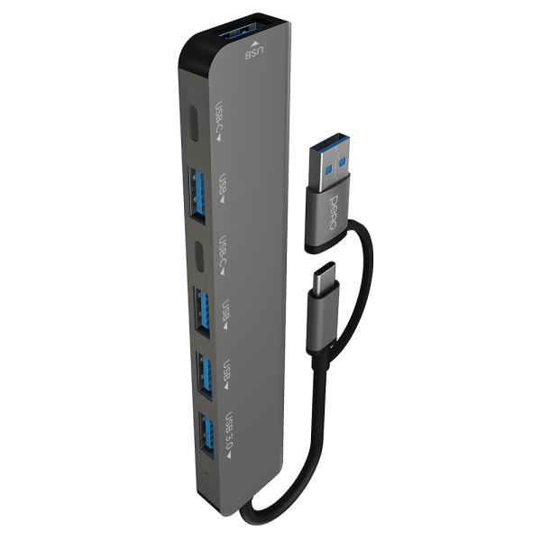 USB-A/USB-C Разветвитель Pero MH06 7в1 Grey (Серый)