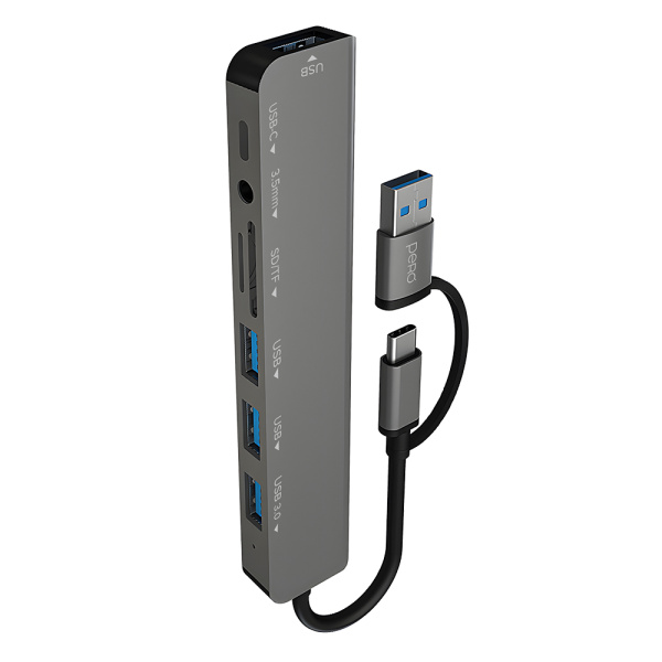 USB-A/USB-C Разветвитель Pero MH07 7в1 Grey (Серый)