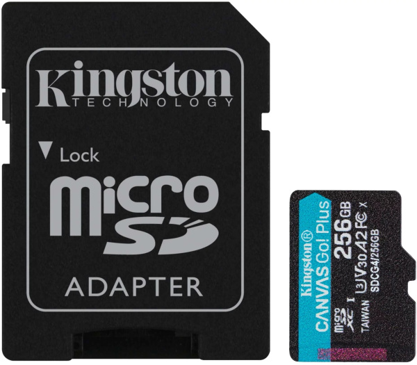 Карта памяти Micro SD Kingston Canvas Go! Plus 256GB Class10 200MB/s (SDCG4/256GB) + SD adapter