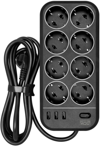 Сетевой фильтр Powercom Sp-08 USB03AB 3м (8 розетки) Черный
