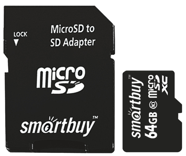 Карта памяти Micro SD Smartbuy 64GB Class10 20MB/s (SB64GBSDCL10-01LE) + SD adapter