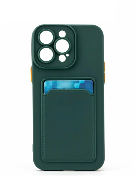 Накладка силикон для iPhone 14 Pro Max c отделом для хранения карт Зеленый