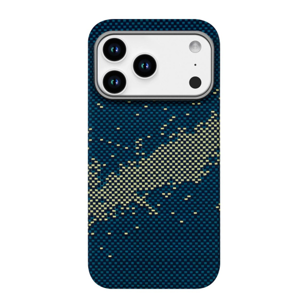 Накладка кевлар PTM-KA Aramid Fiber MagSafe для Apple iPhone 17 Pro Max Синий/Желтый