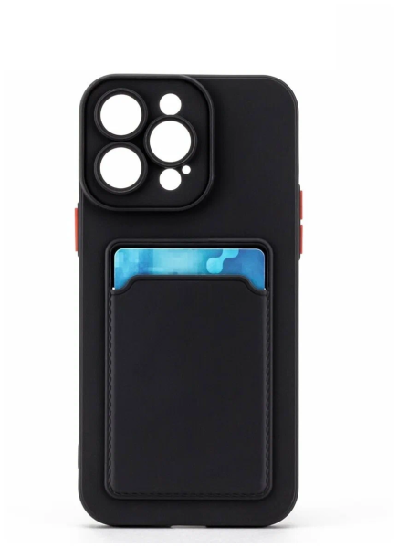 Накладка силикон для iPhone 14 Pro Max c отделом для хранения карт Черный