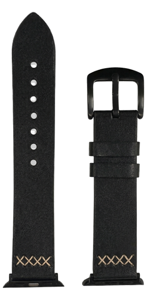 Ремешок прошитый из экокожи для Apple Watch 42/44/45/49mm (Черный)