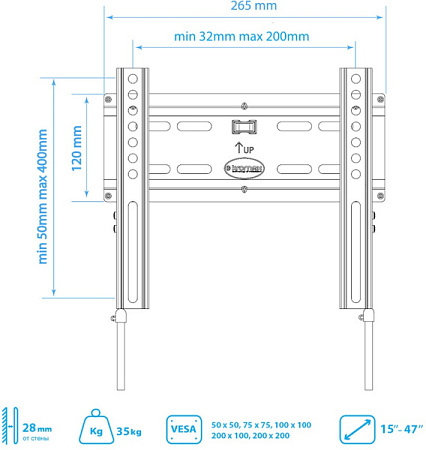 Кронштейн для телевизора Kromax FLAT-5 (15-47") Черный