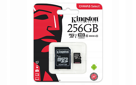 Карта памяти Micro SD Kingston Canvas Select 256GB Class10 80MB/s (SDCS/256GB) + SD adapter