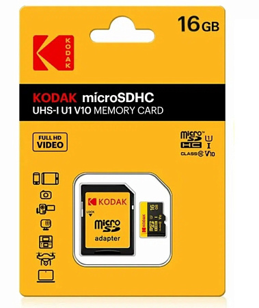 Карта памяти Micro SD KODAK 16GB Class10 (UHS-I U1 V10) + SD adapter