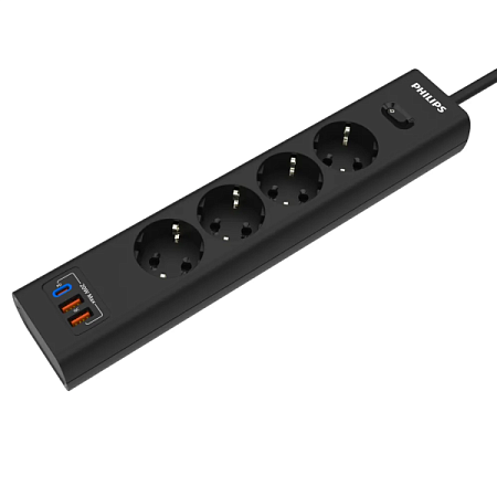 Сетевой фильтр Philips CHP4346 5м (4 розетки) Черный Сетевой фильтр Philips CHP4346 5м (4 розетки) Черный