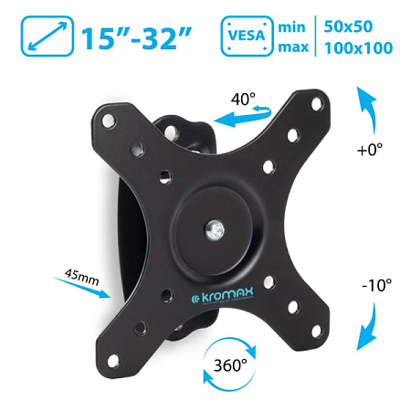 Кронштейн для телевизора Kromax GALACTIC-1 (15-32") Чёрный Кронштейн для телевизора Kromax GALACTIC-1 (15-32") Чёрный