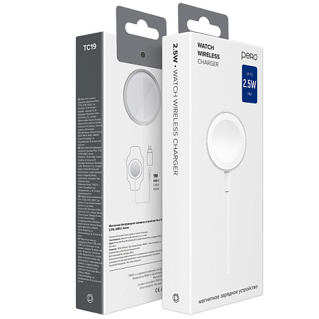 Беспроводное зарядное устройство для Apple Watch PERO TC19 c кабелем Type-C White