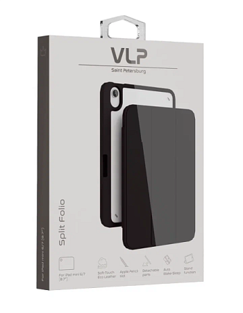 Чехол-книжка VLP Split Folio для планшета Apple iPad mini 6/7 8.3" Black (Черный) Чехол-книжка VLP Split Folio для планшета Apple iPad mini 6/7 8.3" Black (Черный)