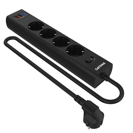 Сетевой фильтр Philips CHP4346 5м (4 розетки) Черный Сетевой фильтр Philips CHP4346 5м (4 розетки) Черный